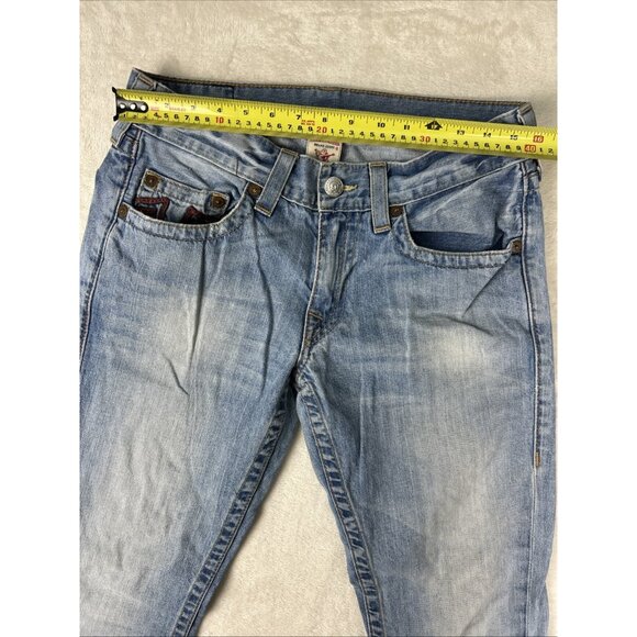 True Religion Jeans Mens Light Blue Size 31 x 32 with Red Stitch Made In USA Y2K - Picture 4 of 11